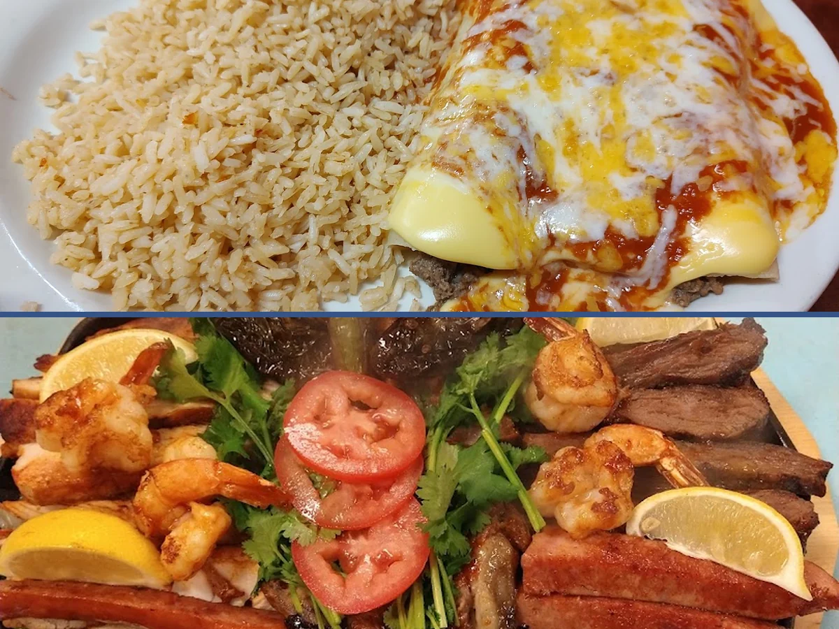 Tacos and enchiladas served with fresh sides.