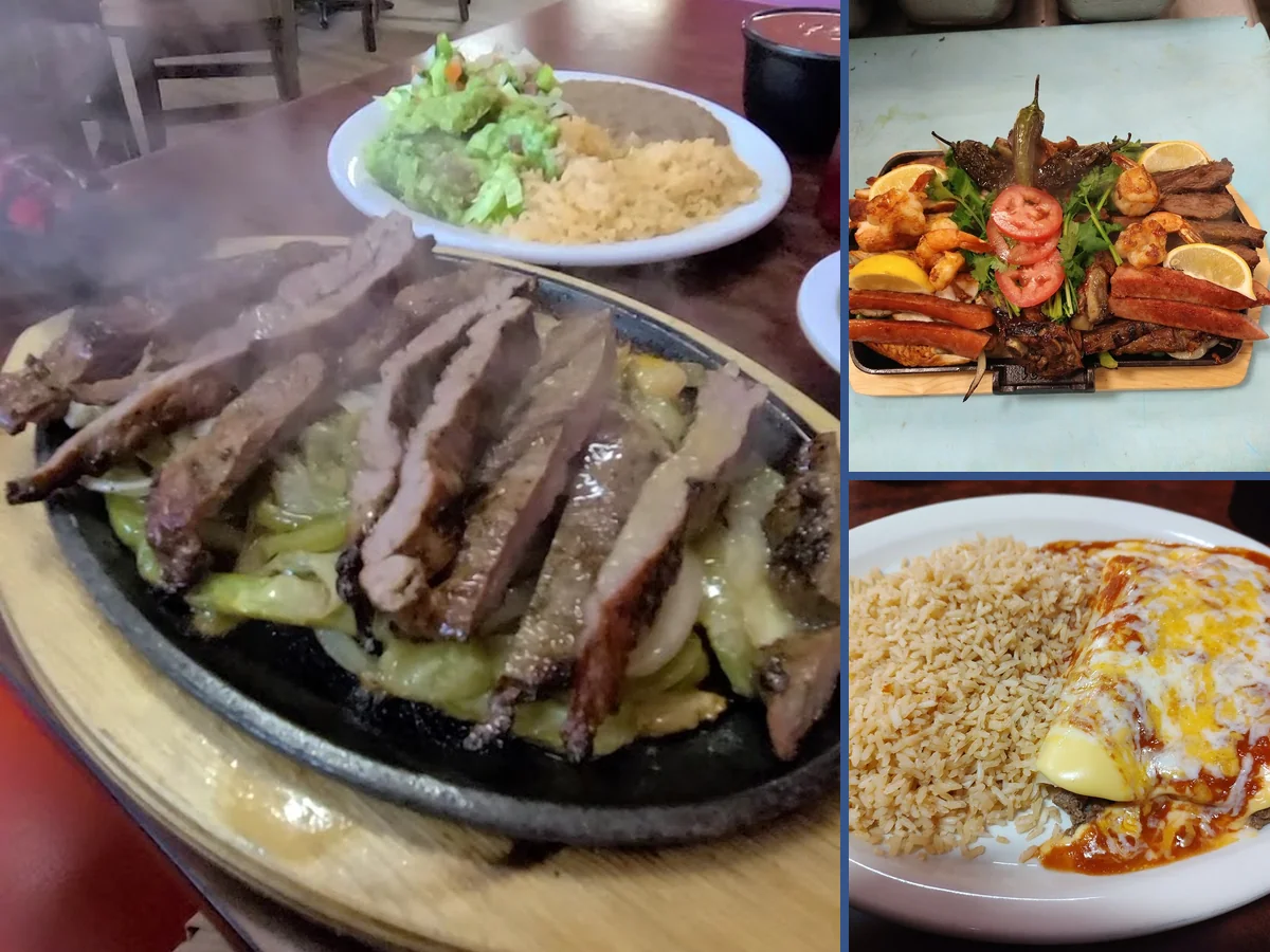 Colorful Mexican plates on a restaurant table.