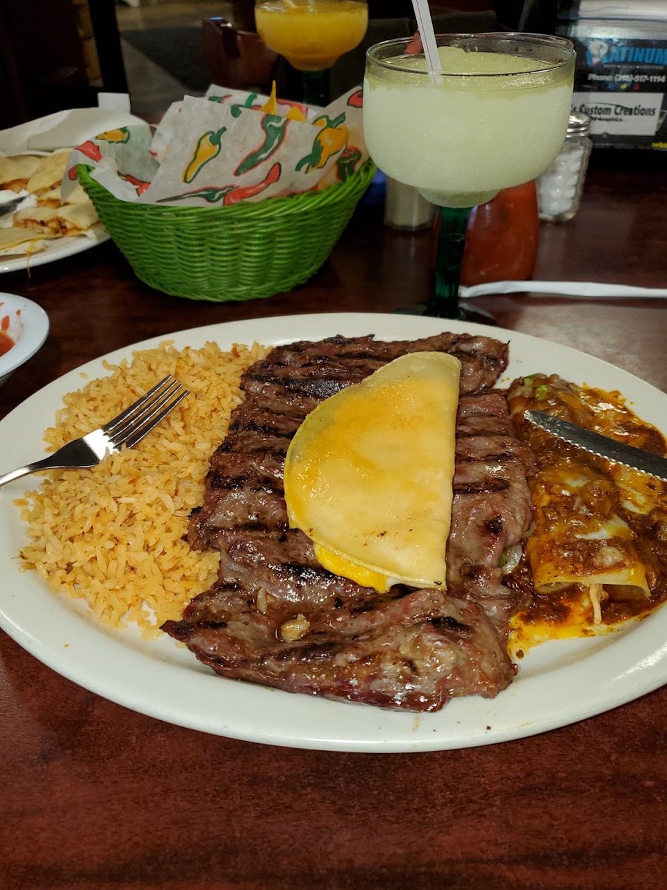 Carne Sada Beef Enchiladas & Rice